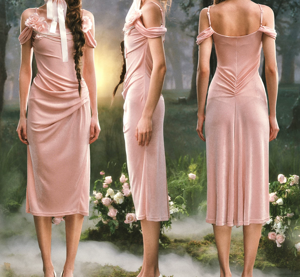 Trendy Spaghetti Straps Pink Prom Dress Appliques Beading Sheath Evening Dress C8527
