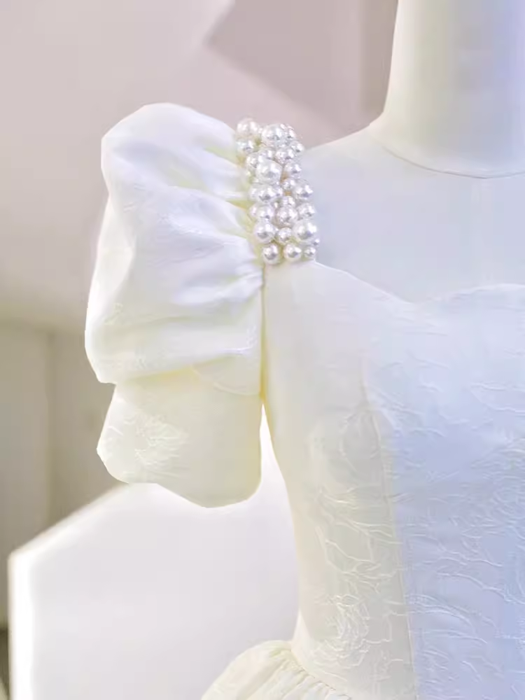 Fairytale A Line Short Sleeves Lace White Long Wedding Dresses C852