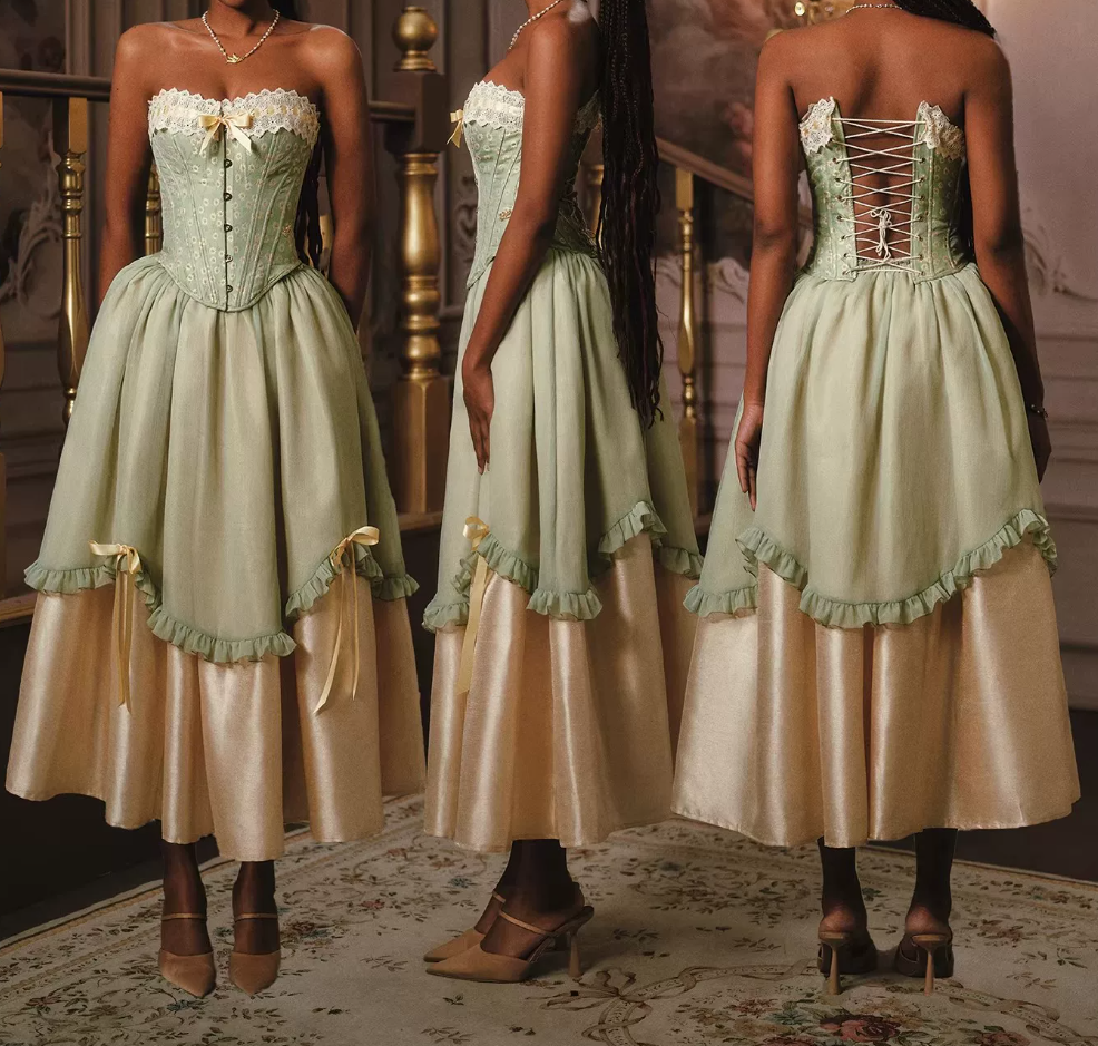 Robe de bal de princesse bustier à volants en satin long, robe de soirée C8117