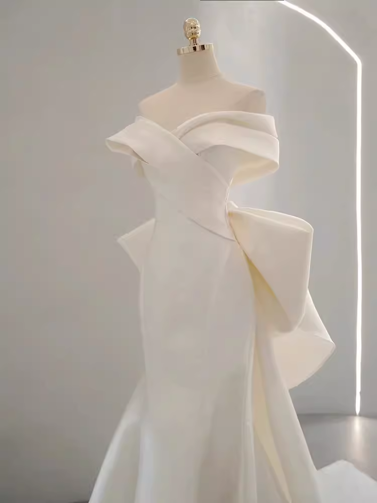 Fairytale Mermaid Off The Shoulder Short Sleeves White Long Wedding Dresses C853