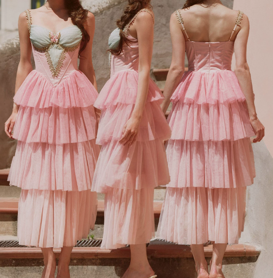 Robe de bal de princesse bustier à volants en satin long, robe de soirée C8117