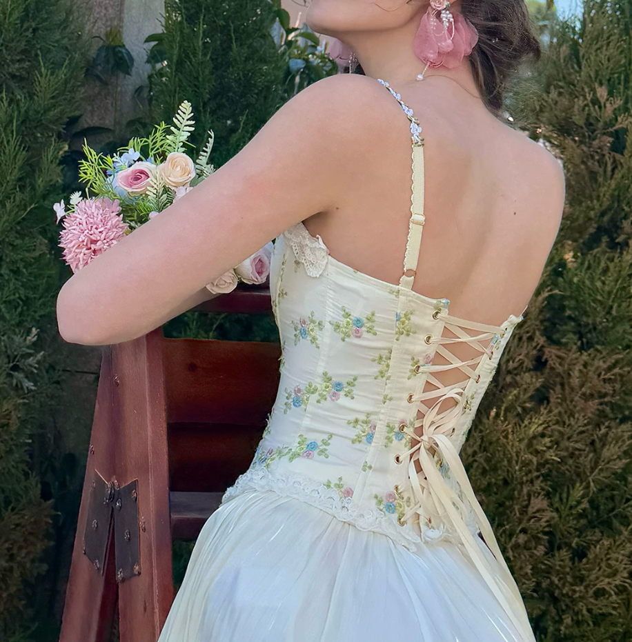 Trendy Spaghetti Straps Green Prom Dress Floral Satin A-Line Evening Dress C8640