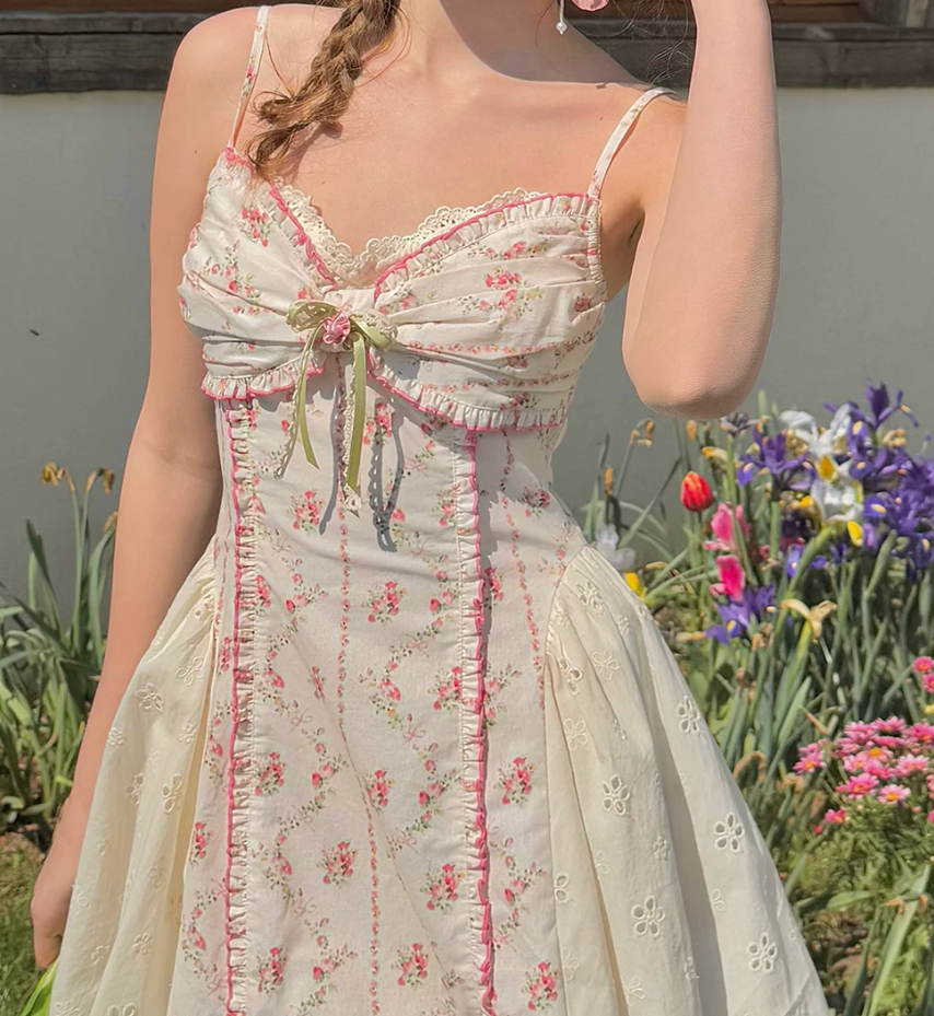 Adorable Pink Homecoming Dress Floral Spaghetti Straps A-Line Birthday Dress C8649