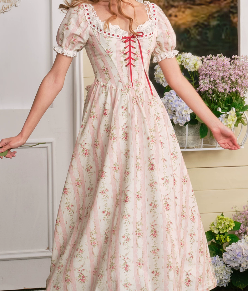 Sweet Short Sleeve Pink Prom Dress Floral Lace A-Line Evening Dress C8652