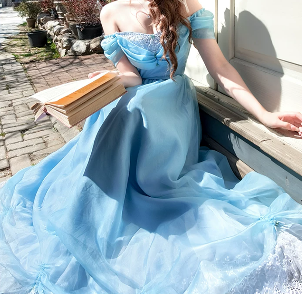 Robe de bal de princesse bustier à volants en satin long, robe de soirée C8117