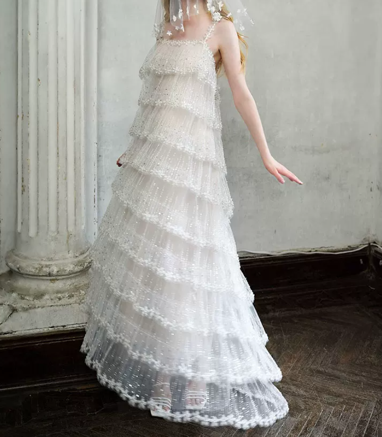 Robe de bal de princesse bustier à volants en satin long, robe de soirée C8117