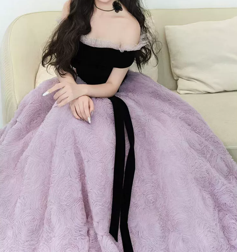 Robe de bal de princesse bustier à volants en satin long, robe de soirée C8117