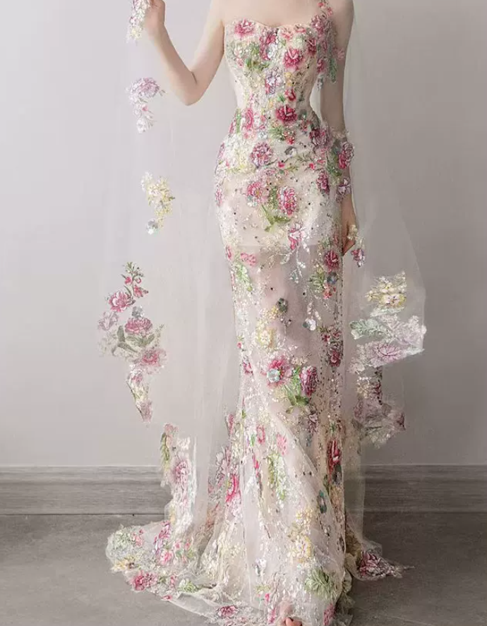 Robe de bal de princesse bustier à volants en satin long, robe de soirée C8117