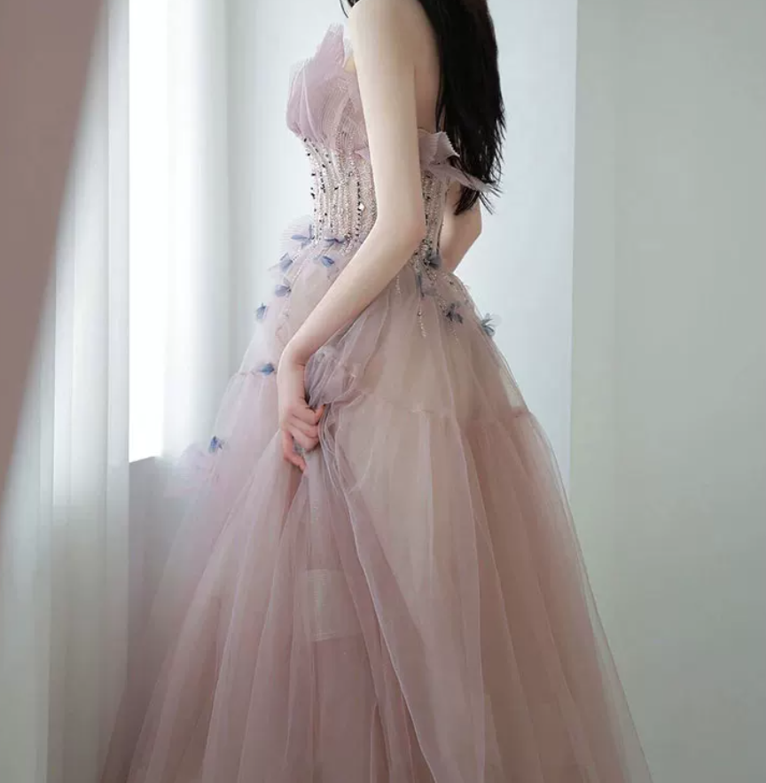 Robe de bal de princesse bustier à volants en satin long, robe de soirée C8117