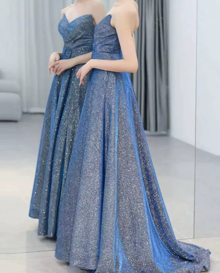 Robe de bal de princesse bustier à volants en satin long, robe de soirée C8117