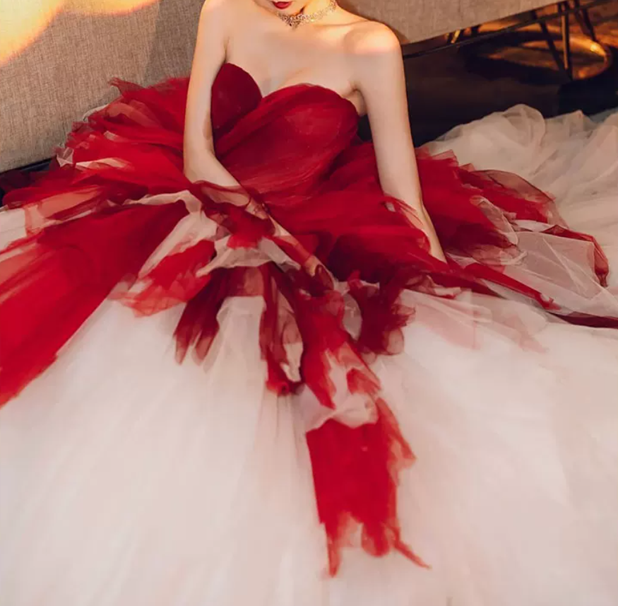 Robe de bal de princesse bustier à volants en satin long, robe de soirée C8117