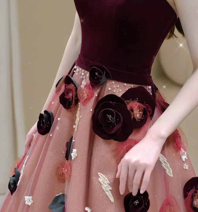 Robe de bal de princesse bustier à volants en satin long, robe de soirée C8117