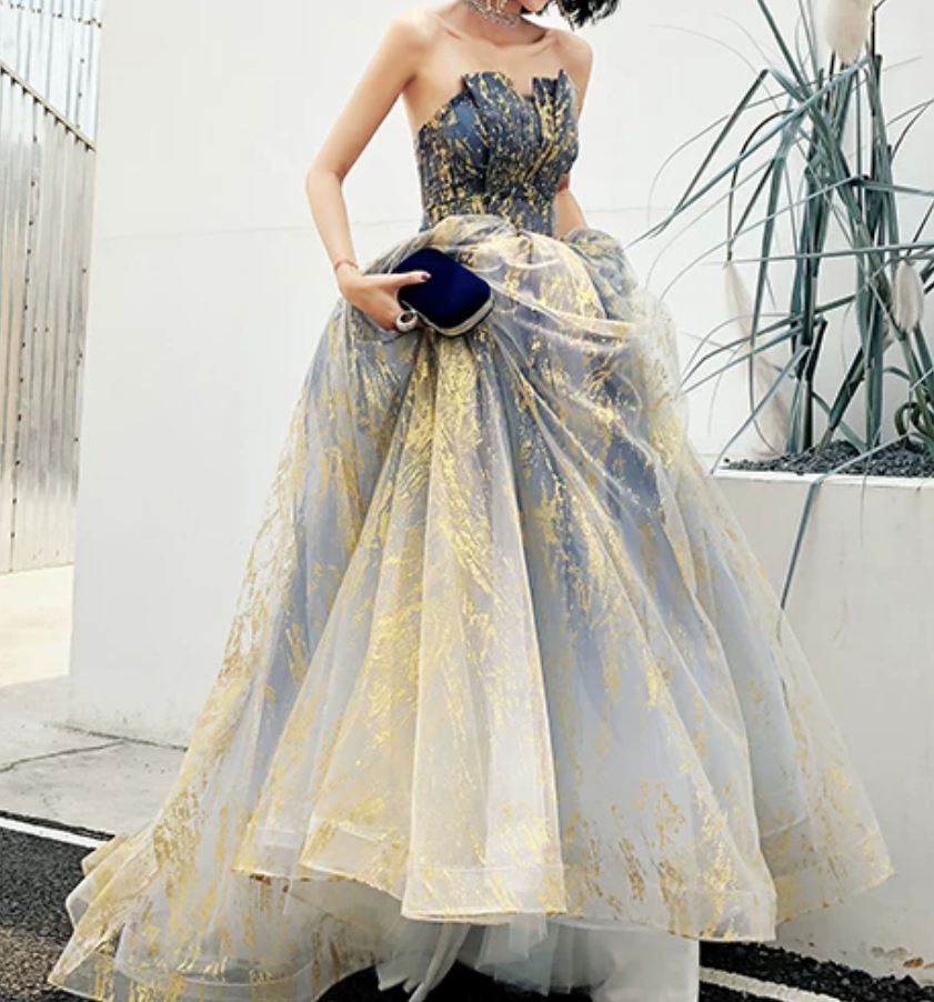 Robe de bal de princesse bustier à volants en satin long, robe de soirée C8117