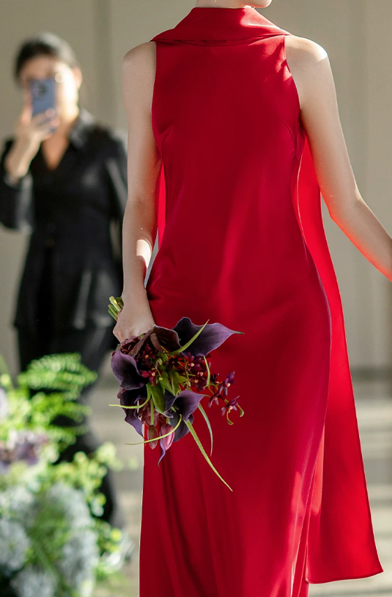 Attractive Satin Red Prom Dress Backless Beads Mermaid Evening Dress C9060