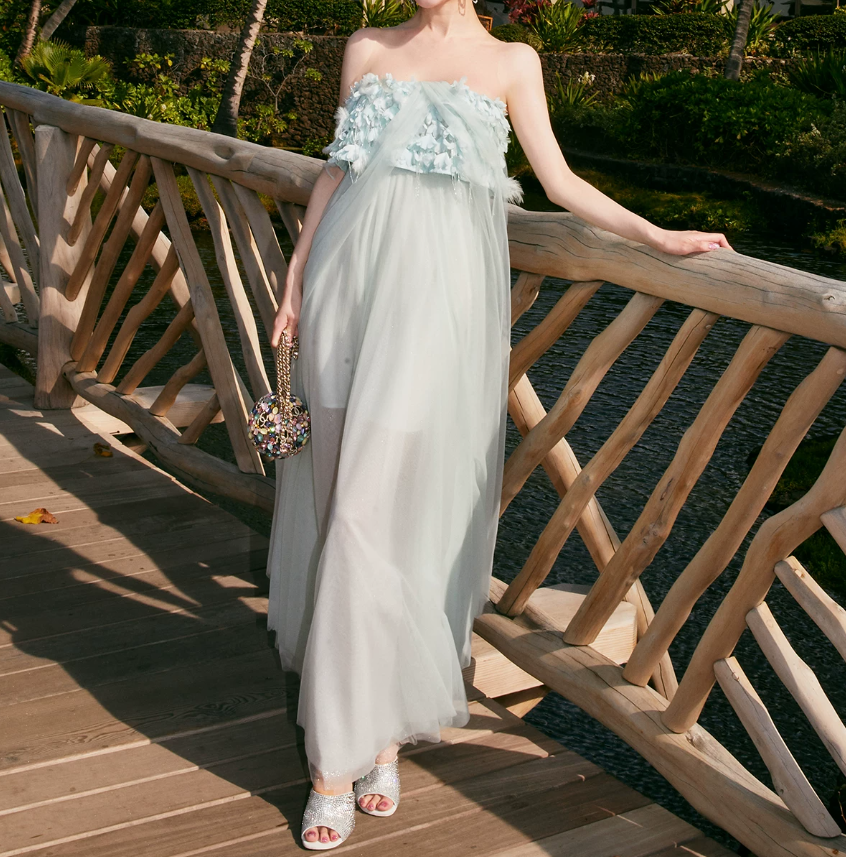 Robe de bal de princesse bustier à volants en satin long, robe de soirée C8117