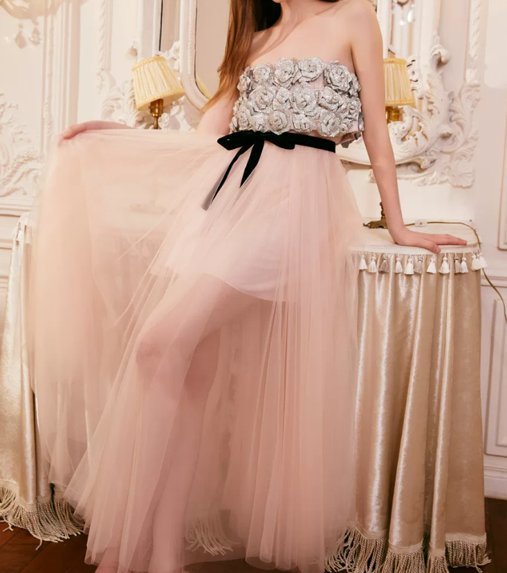 Robe de bal de princesse bustier à volants en satin long, robe de soirée C8117