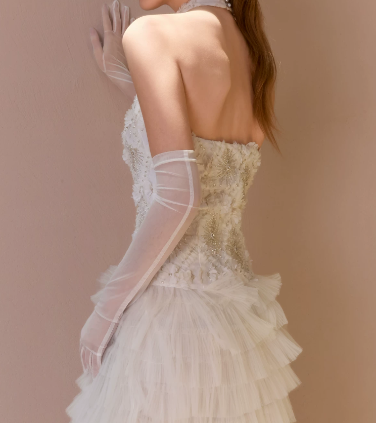 Unique Halter Neck Beaded Wedding Dresses Tiered Tulle A-Line Bridal Dress C9108