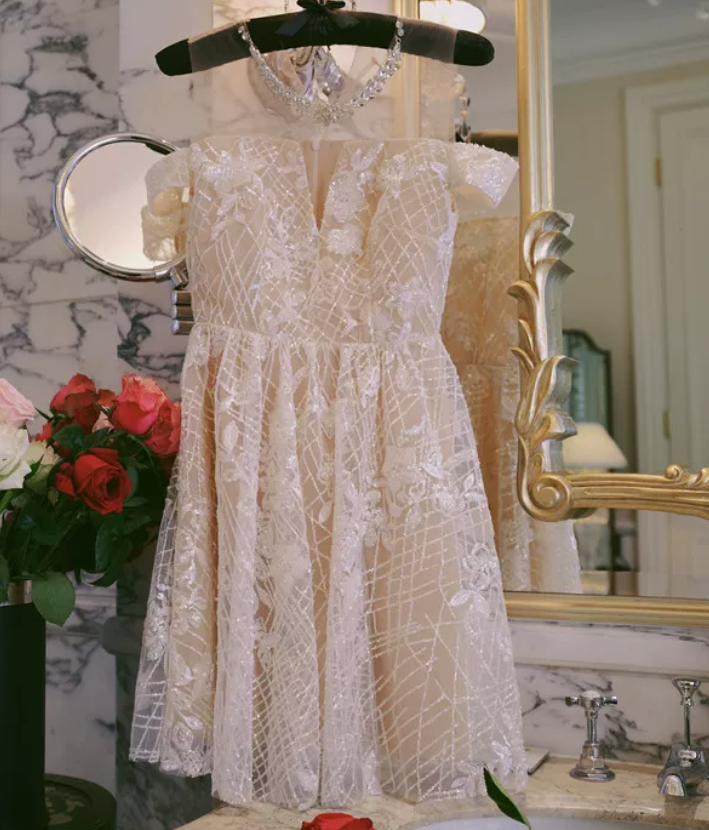 Alluring Illusion Neck Beige Homecoming Dress Sequins A-Line Party Dress C9172