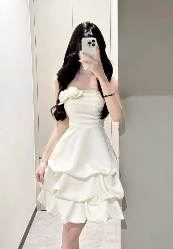 Mini robe de soirée en satin, sans bretelles, sans manches, ligne a, simple, C899