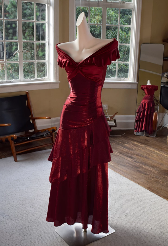 Unique Off-Shoulder Prom Dress Ruffles Tiered Mermaid Evening Dress C9206