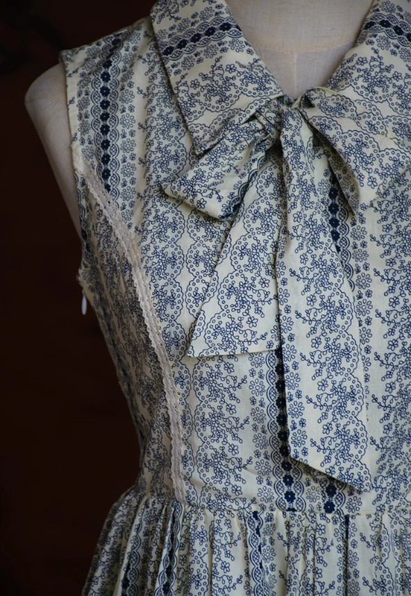 Playful Lapel Collar Blue Homecoming Dress Floral Bow A-Line Party Dress C9212