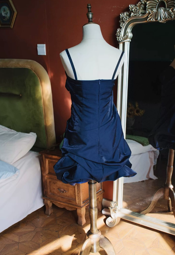 Playful Spaghetti Straps Homecoming Dress Satin Ruched A-Line Party Dress C9218