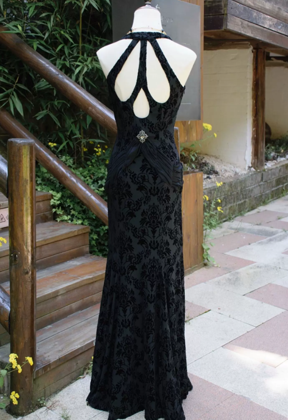 Classical Halter Neck Prom Dress Jacquard Mermaid Evening Dress C9222