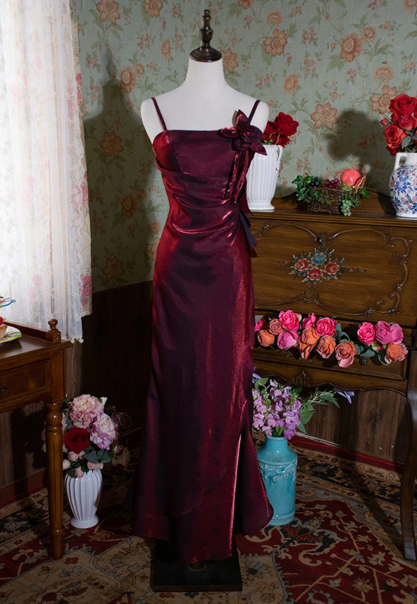 Chic Spaghetti Straps Prom Dress Floral Mermaid Evening Dress C9226