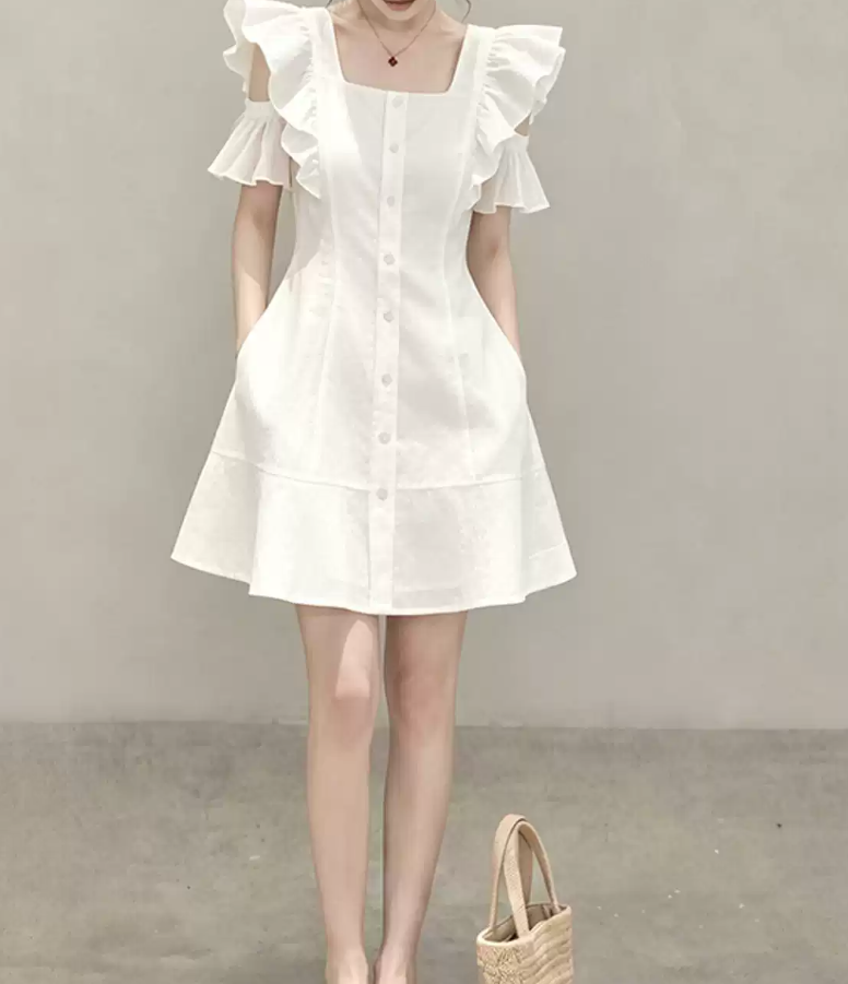 Classical Square Neck White Homecoming Dress Ruffles A-Line Party Dress C9255