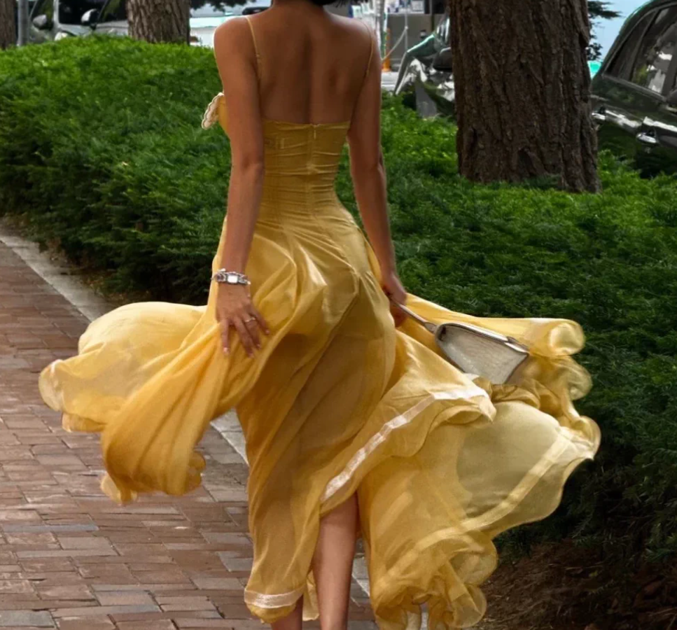 Charming Spaghetti Strap Prom Dress Lace Chiffon A-Line Evening Dress C9312