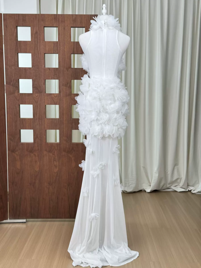 Robe de bal de princesse bustier à volants en satin long, robe de soirée C8117