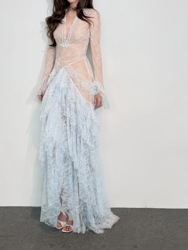 Robe de bal de princesse bustier à volants en satin long, robe de soirée C8117
