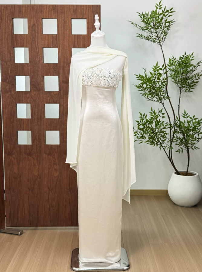 Charming Strapless Ivory Prom Dress Sequins Mermaid Evening Dress C9393