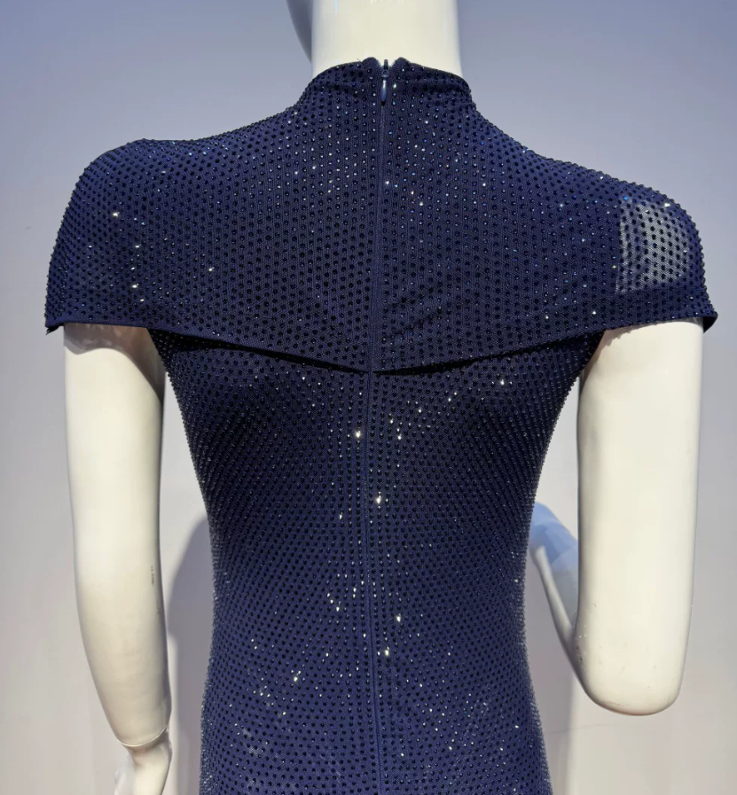 Glittering Short Sleeve Prom Dress Sequins A-Line Evening Dress C9399
