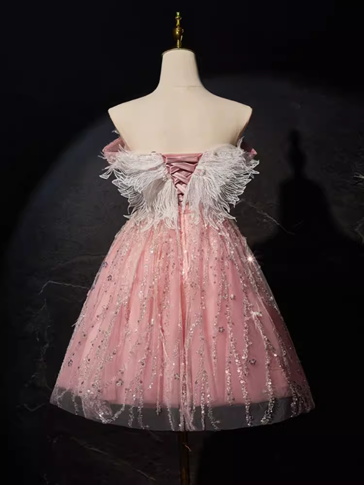 Robe de bal modeste, épaules dénudées, en Tulle rose, tenues d'anniversaire, robe de soirée, C943