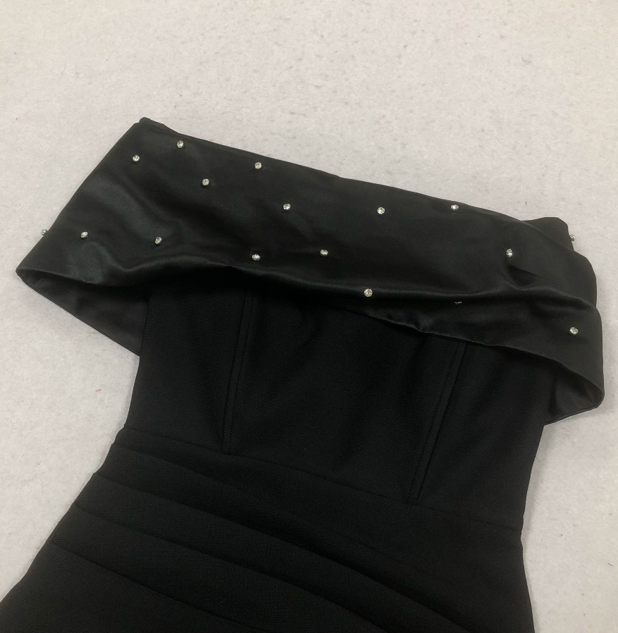 Retro Off-Shoulder Prom Dress Black Beads Sheath Evening Dress C9479
