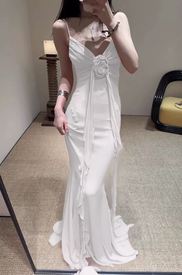 Robe de bal de princesse bustier à volants en satin long, robe de soirée C8117