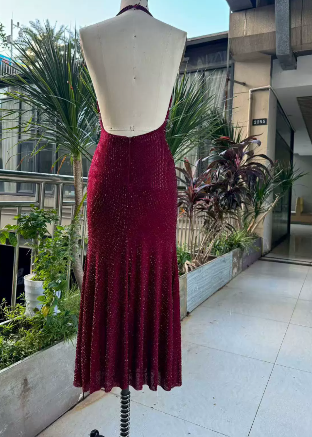 Sparkling Halter Neck Prom Dress Sequins Backless Mermaid Evening Dress C9515