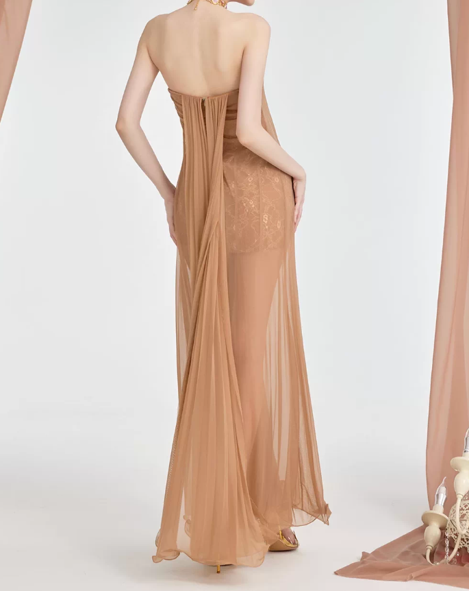 Robe de bal de princesse bustier à volants en satin long, robe de soirée C8117