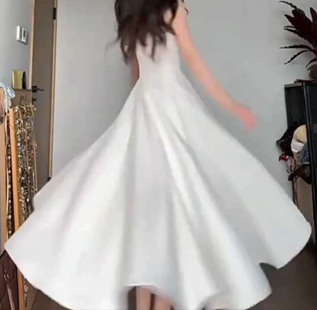 Glam Spaghetti Strap White Prom Dress Satin A-Line Evening Dress C9528
