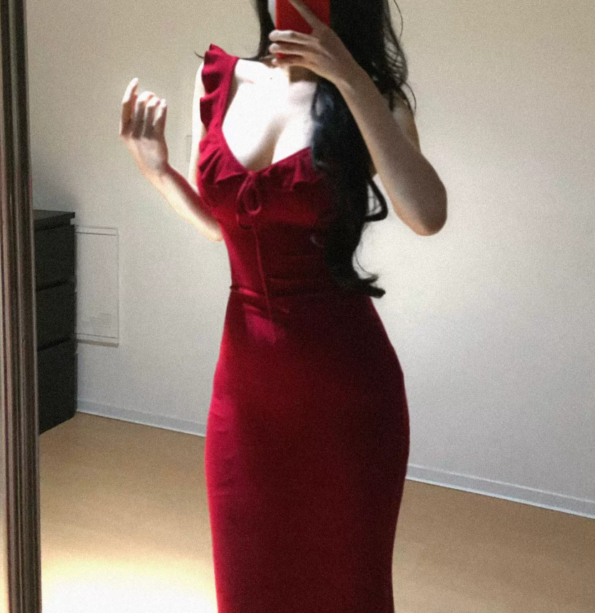 Chic Spaghetti Strap Prom Dress Red Ruffles Mermaid Evening Dress C9591