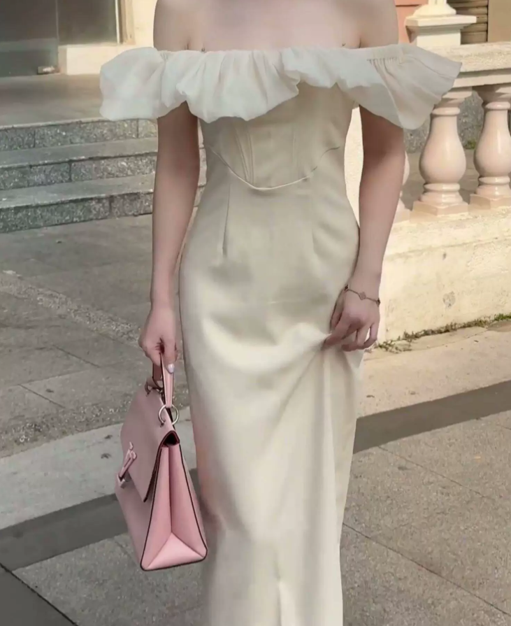 Robe de bal de princesse bustier à volants en satin long, robe de soirée C8117