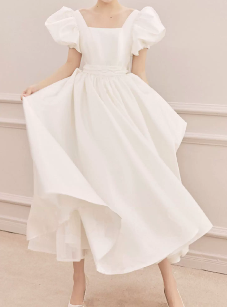 Unique Square Neck Wedding Dresses Short Sleeve A-Line Bridal Dress C9879
