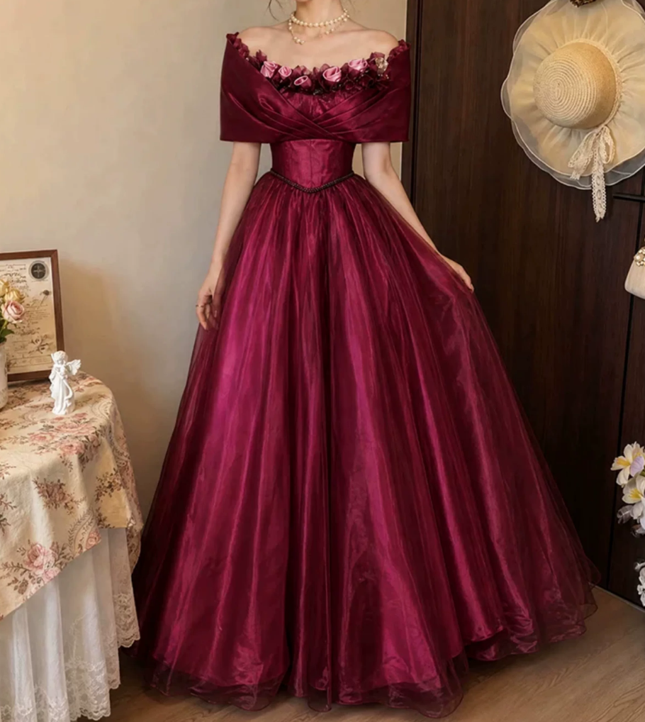 Attractive Off-Shoulder Prom Dress Red Appliques A-Line Evening Dress C9882