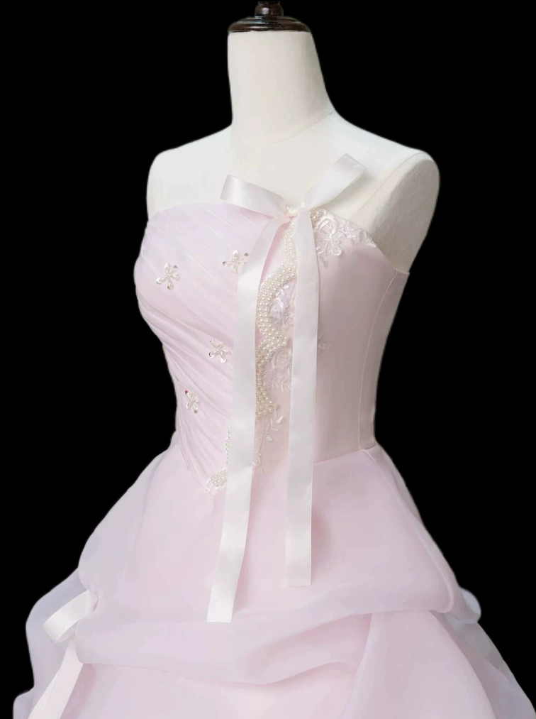Robe de bal de princesse bustier à volants en satin long, robe de soirée C8117