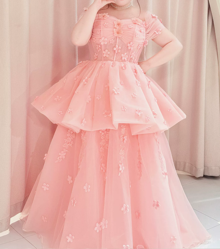 Robe de bal de princesse bustier à volants en satin long, robe de soirée C8117
