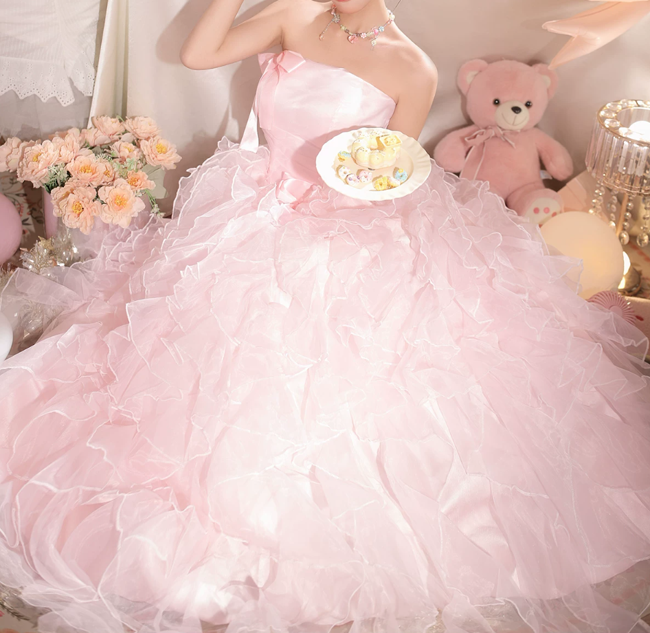 Robe de bal de princesse bustier à volants en satin long, robe de soirée C8117