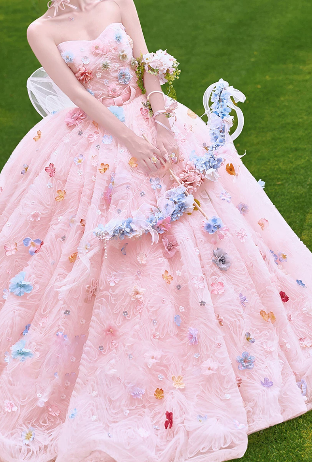 Robe de bal de princesse bustier à volants en satin long, robe de soirée C8117