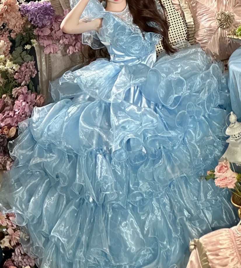 Robe de bal de princesse bustier à volants en satin long, robe de soirée C8117