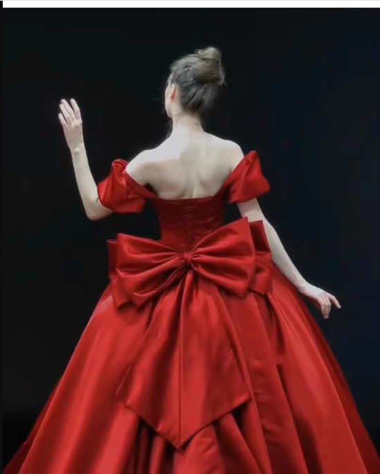 Robe de bal simple en satin rouge, robes de bal longues, C99